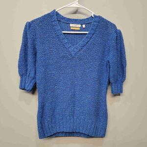 ANN MASHBURN Textured Blue Scoop Neck Sweater